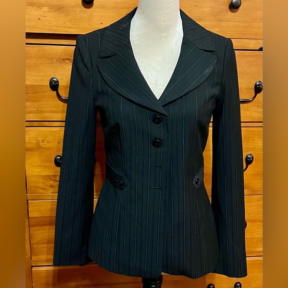 Semantiks Womens Jacket Size 2 Black Striped Blazer Long Sleeve Polyester - Picture 1 of 5